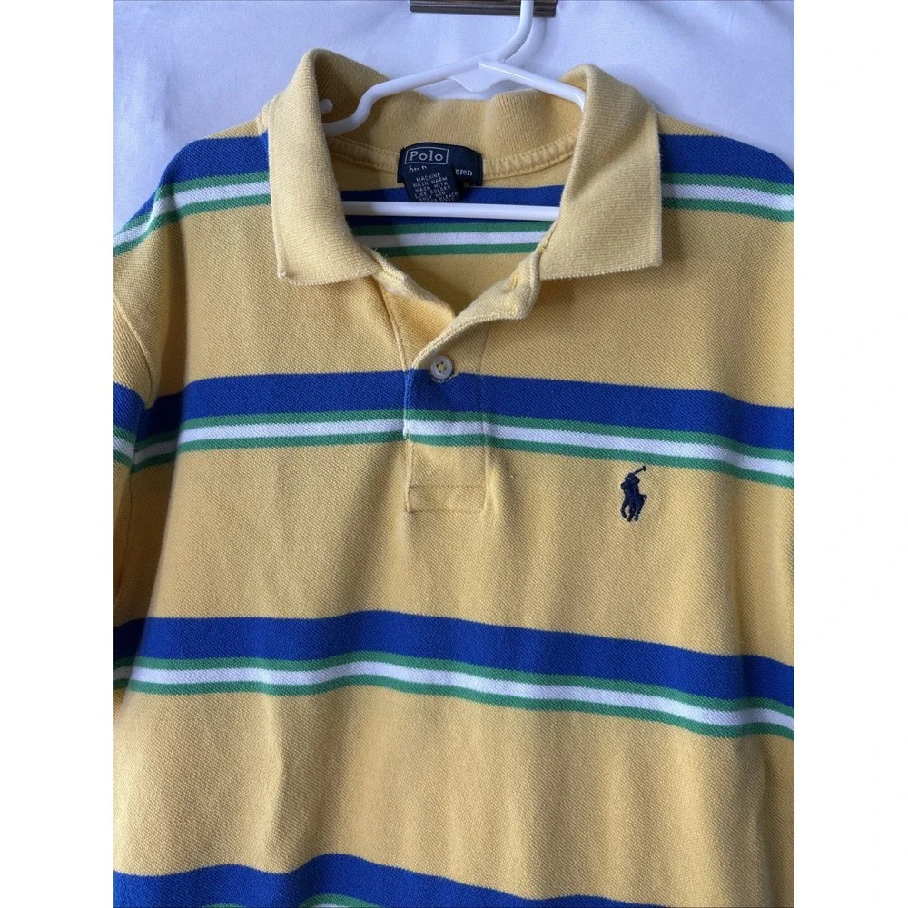 Polo Ralph Lauren Shirt Boys Large 14-16 Striped Short Sleeve‎ Casual Top Yellow